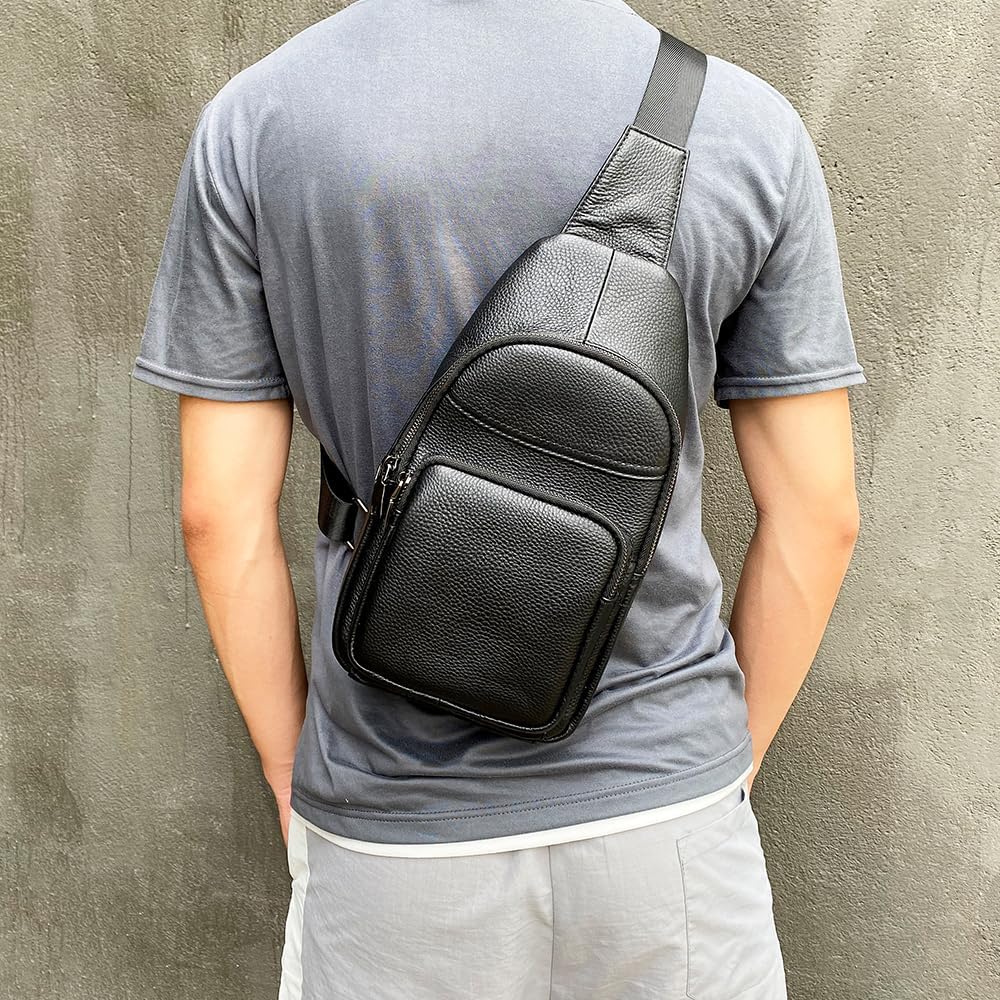 Genuine Leather Sling Bags for Men Crossbody Purse Vintage Small Messenger Shoulder Bag for Phone Side Chest Daypack Bag - Image 3