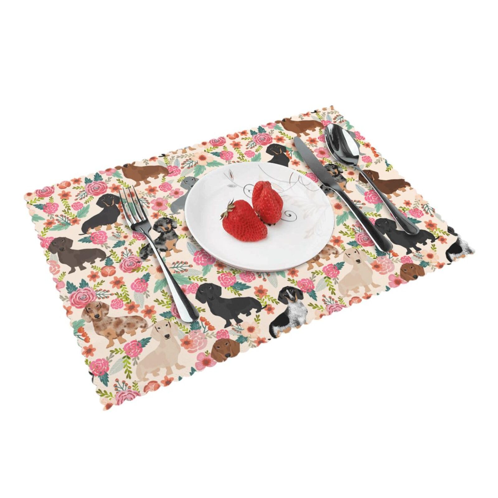 Bnvsadc Dachshund 4 Pcs Heat Resistant Placemat 45X30 Cm, Printed Non-Slip Place Mats For Kitchen Dining Table Indoor Outdoor