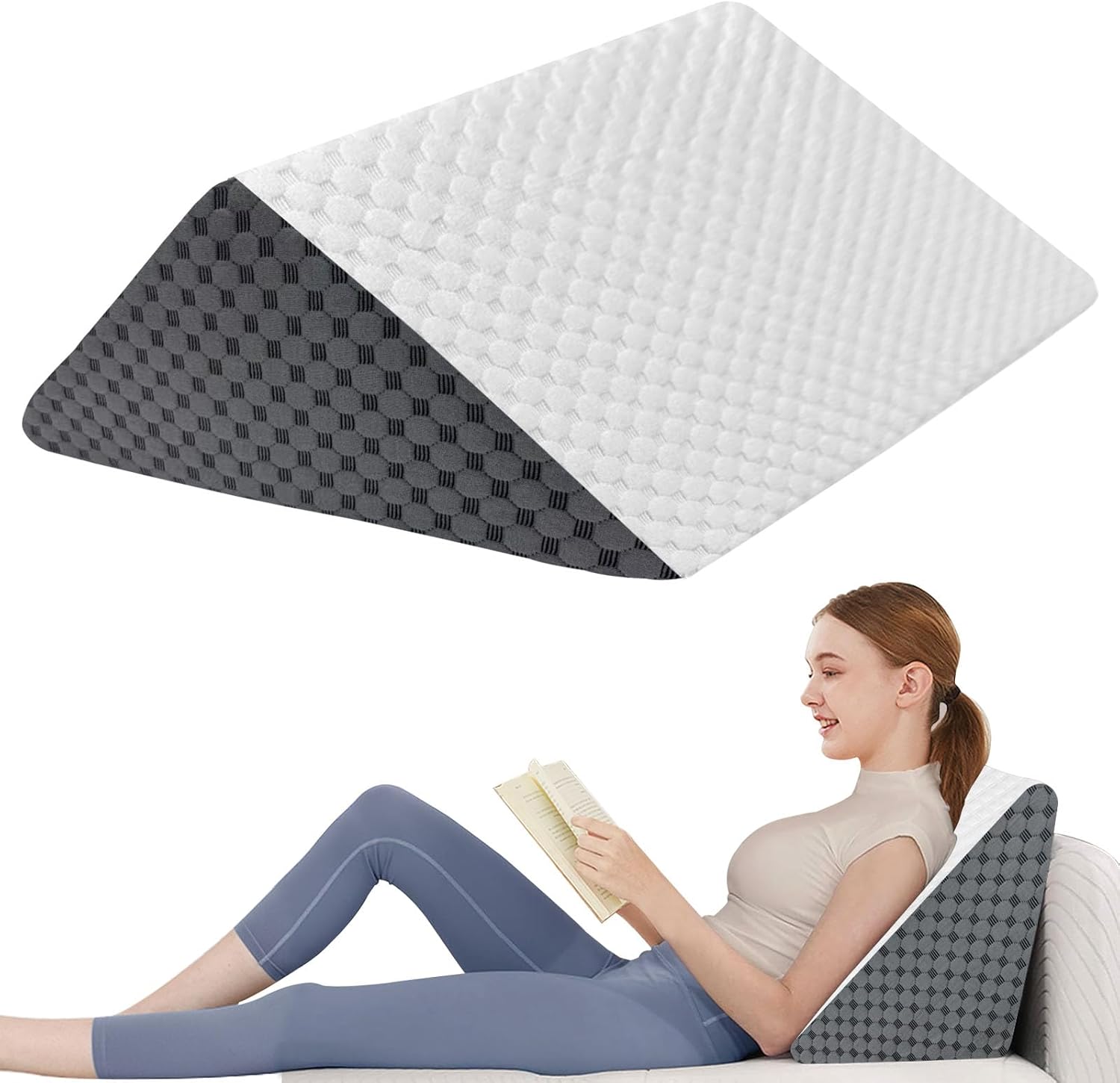 Knee Wedge Pillow, 8″ Foam Leg Pillow Leg Elevation for Legs Post Surgery, Triangle Pillow for Knee Support, Sleeping