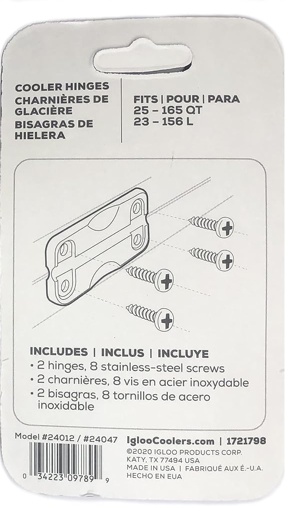 Igloo Plastic Hinges for 25-165 Qt Coolers, White, 1 Pair