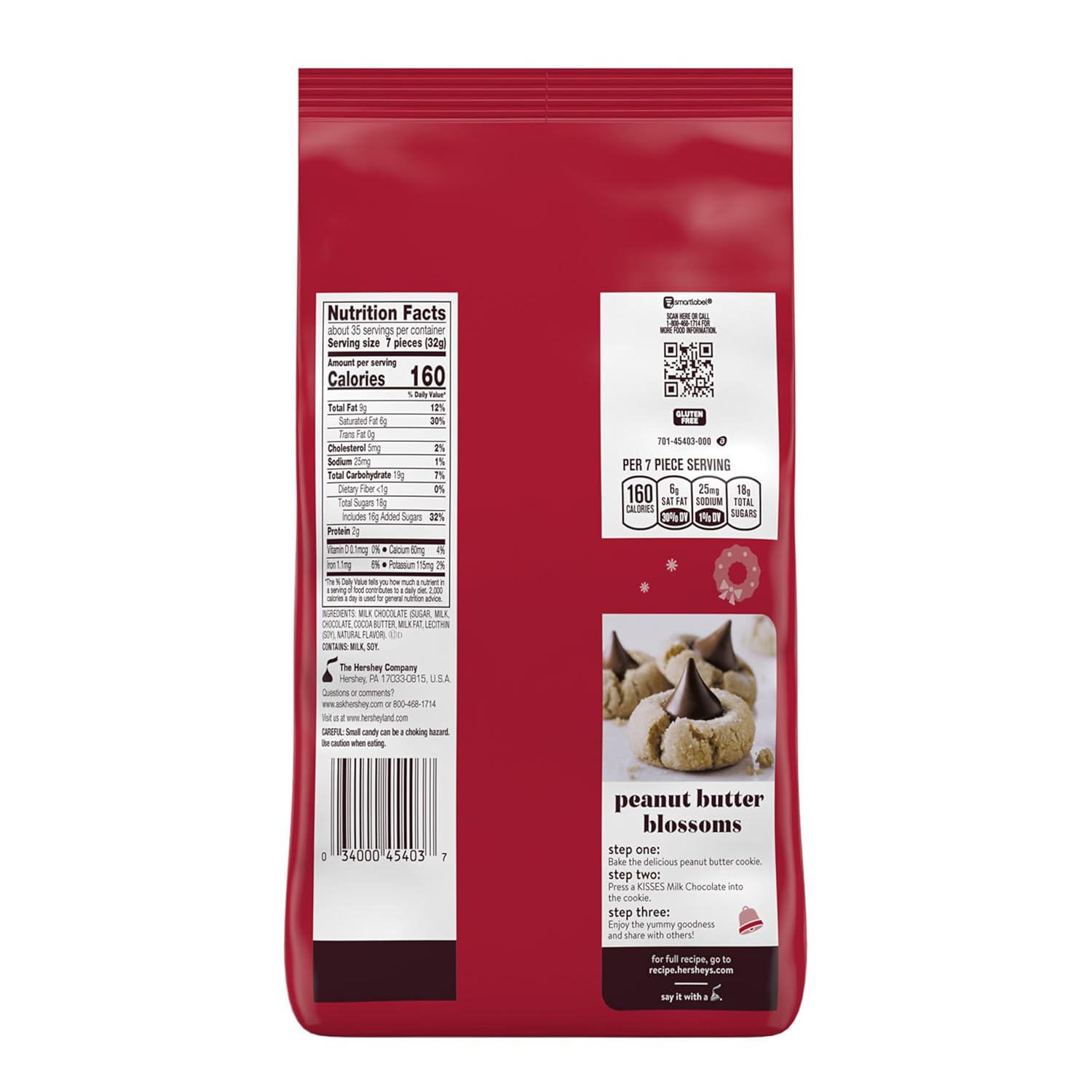 HERSHEY'S KISSES Milk Chocolate, Christmas Candy Bulk Bag, 39.52 oz (Pack of 2)