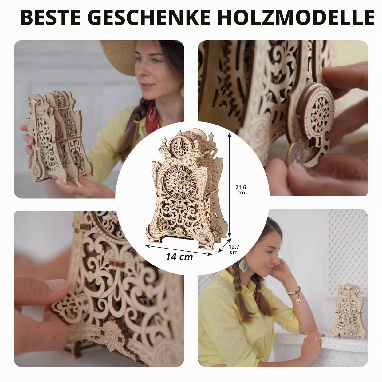 WOODEN.CITY Holz Mechanische Modellbausatz - 3D Puzzle Magische Uhr, Holzpuzzle Erwachsene, Laserschnitt Größe 129mm x 141mm x 218mm, DIY Spielzeug, Rätsel für Erwachsene, Hobby