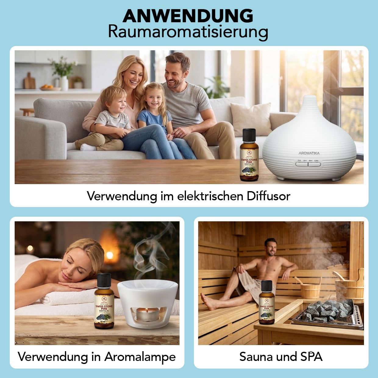 Zirbelkiefer Ätherisches Öl 50 ml - Pinus Cembra - Reines ätherisches Zirbenöl - für Diffusers und Duftlampen - Frisches Aroma - Aromakerze - Seife - Zirbenduft - Lufterfrischer