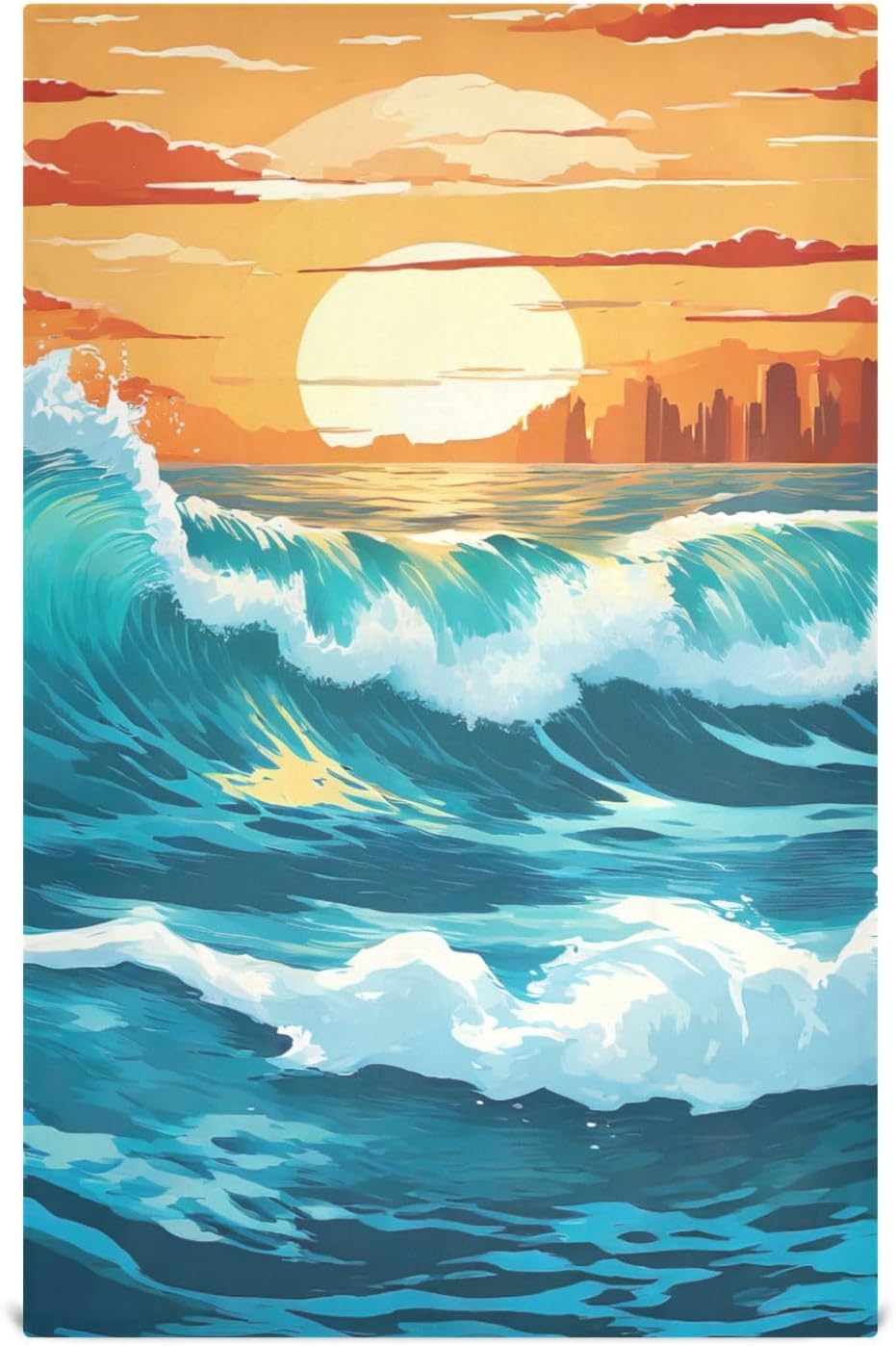 Ocean Waves Sunset Kitchen Towles Soft Reusable Cleaning Bar and Tea Towels Decoration Hand Towels, Set of 4