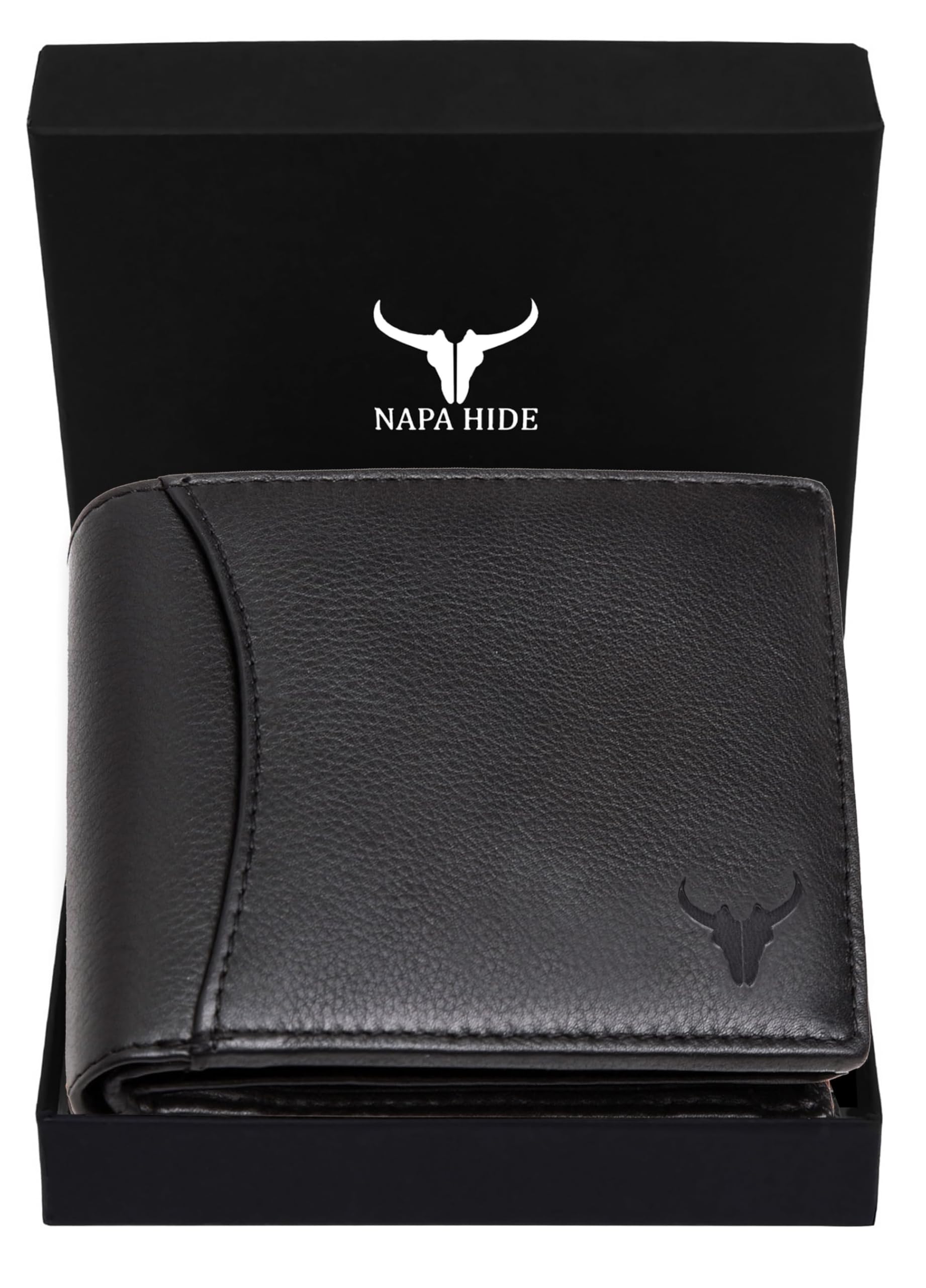 Black Leather Wallet for Men I 2 Secret Compartments I 6 Credit/Debit Card Slots I 2 Currency Compartments I 3 Transparent ID Windows I 1 Coin & Zip Pocket