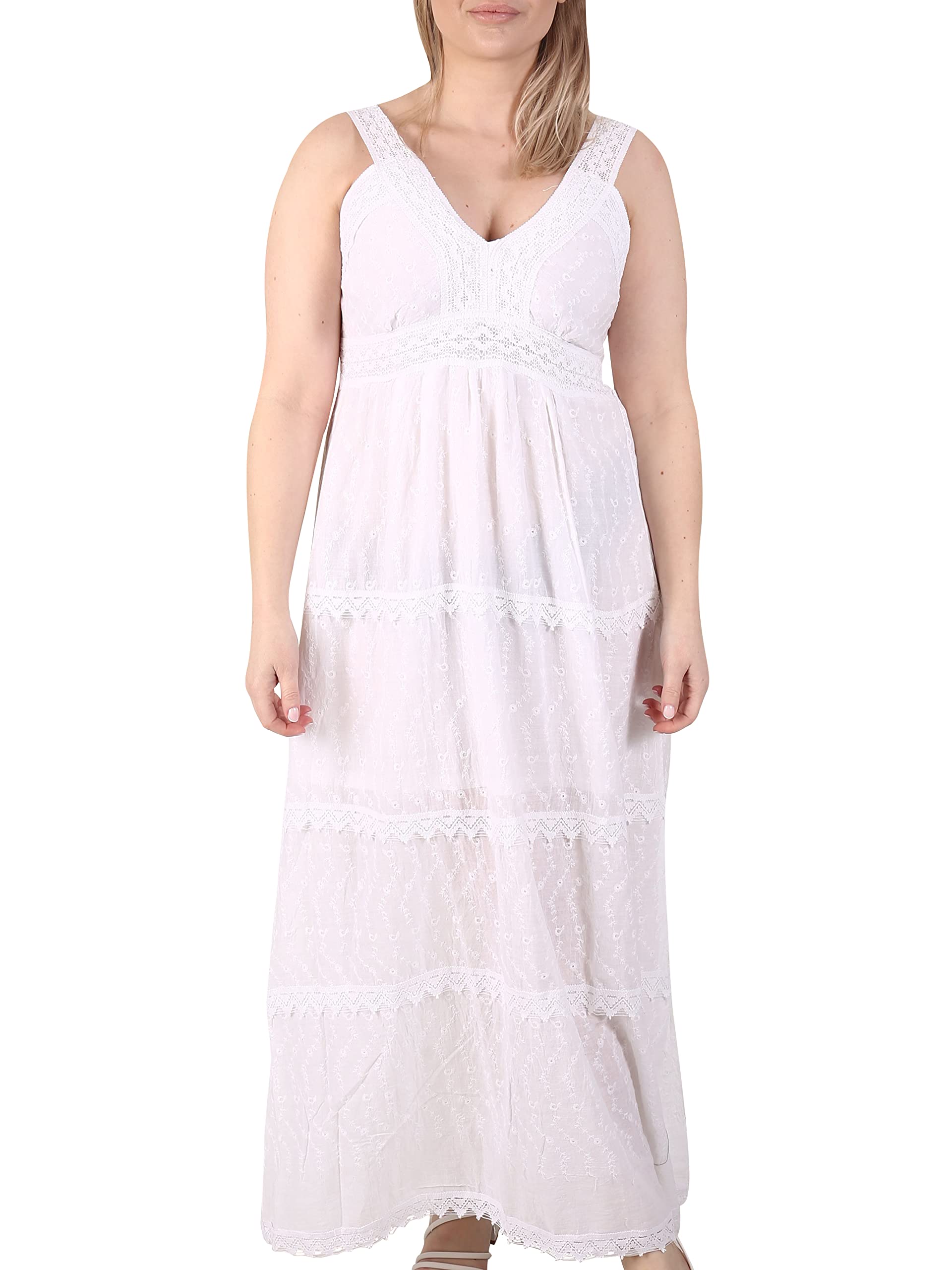 Love My Fashions Vestido de encaje blanco de los años 50 para mujer, acampanado, para invitada de boda, aspecto vintage, bordado, ropa de fiesta, puntos huecos, parte inferior en capas, vestido de