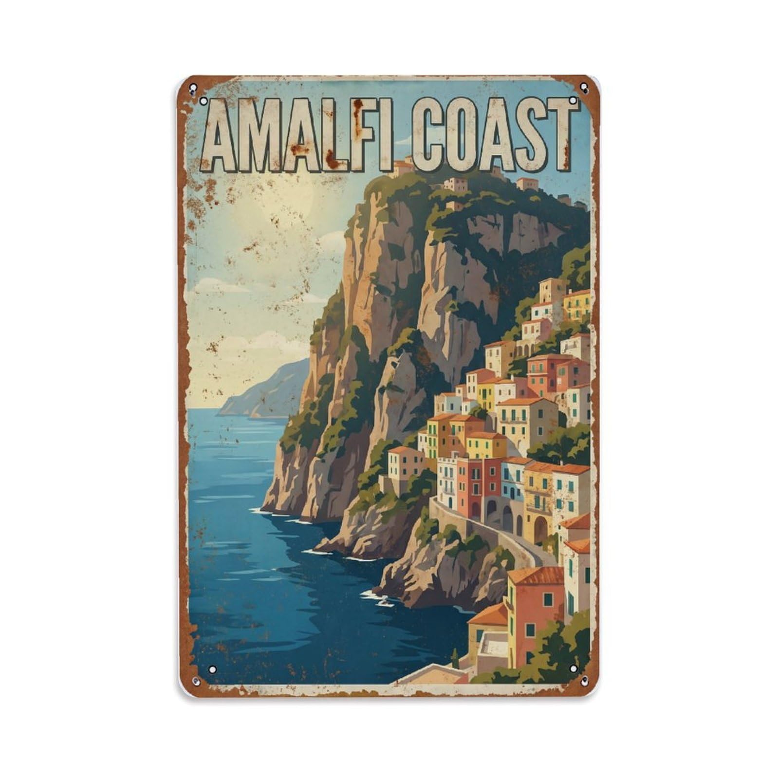 Vintage Travel Cliff Italy Dramatic Metal Tin Sign Plaque Wall Decor for Cafe, Club Bar, Office, Home Garden Metal Poster 8x12Inch