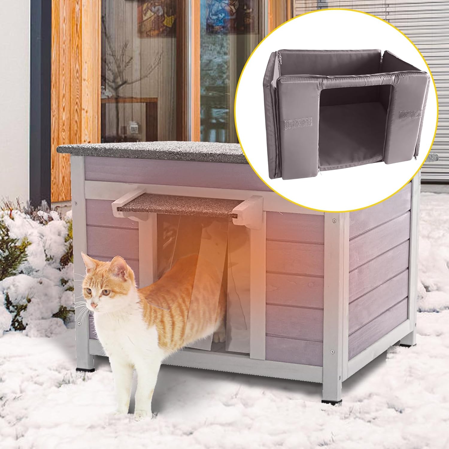 Heated Cat House for Outdoor Cats Feral Kitty Shelter with Insulated