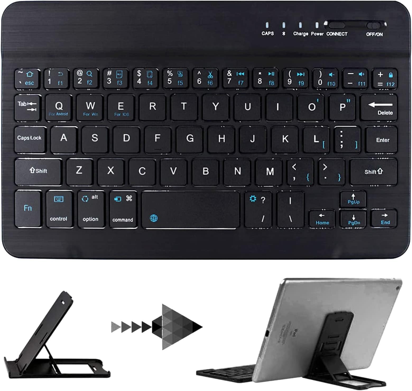 Grandwill Mini Bluetooth Keyboard, Multi-Functional Wireless Keyboard, 7 inch Ultra-Slim Bluetooth Keyboard Compatible with iPad, iPhone, Mac, Apple, Samsung, LG, Lenovo, HP, Tablet PC, Laptop - Black