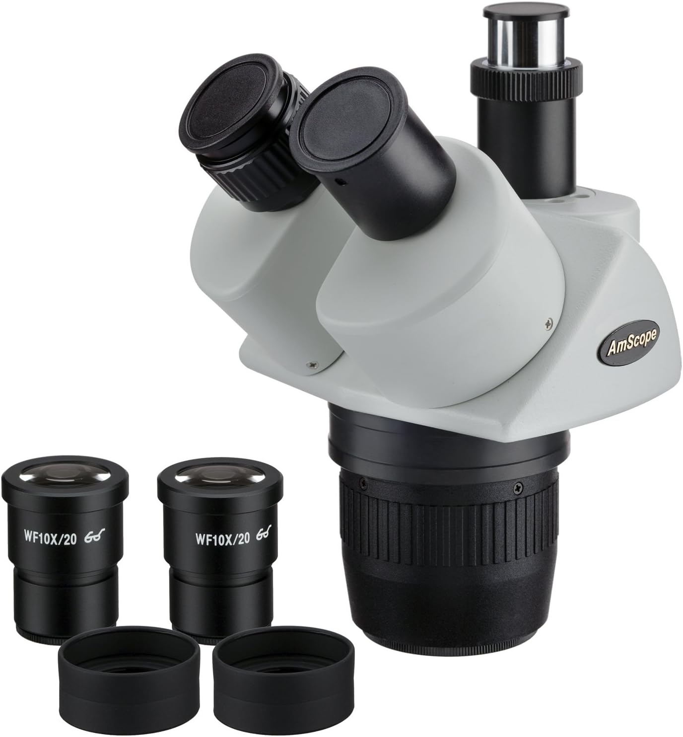 AmScope SW13T Trinocular Stereo Microscope Head, WH10x Eyepieces, 10X and 30X Magnification, 1X/3X Objective