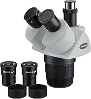 Vista 1 de AmScope Cabezal estéreo trinocular del microscopio SW24T, oculares WH10x, aumento 20X y 40X, objetivo 2X/4X