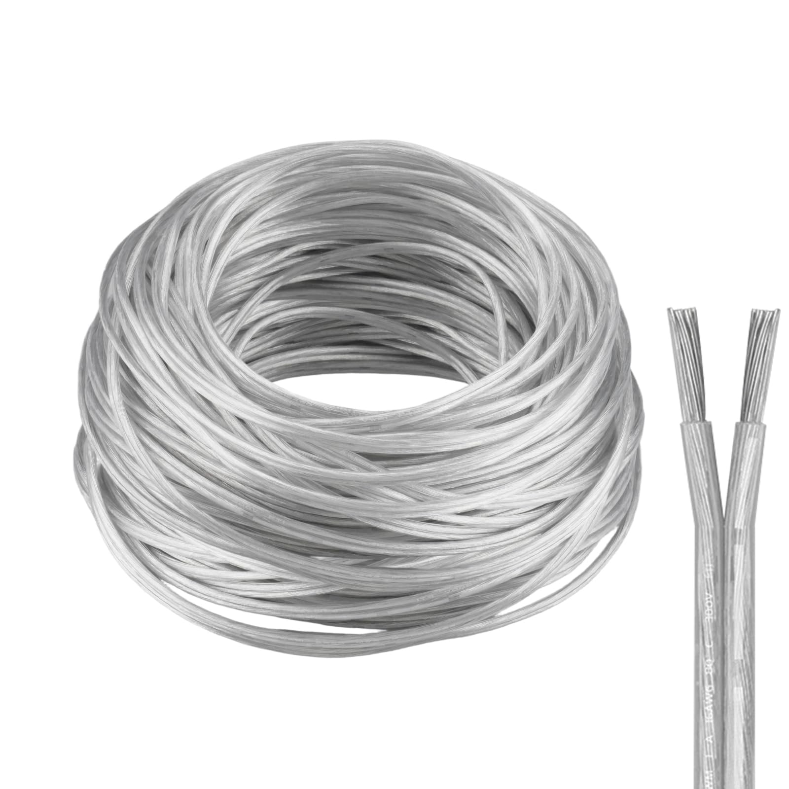 ZoZoMaiy 15M Transparent 2 Core Electric Cable, Flexible Clear Electrical Wire, PVC Clear Thin 2 Core Cable, Transparent Lighting Cables, Outer Diameter 2.1*4.2mm, for Low Power Household Appliances