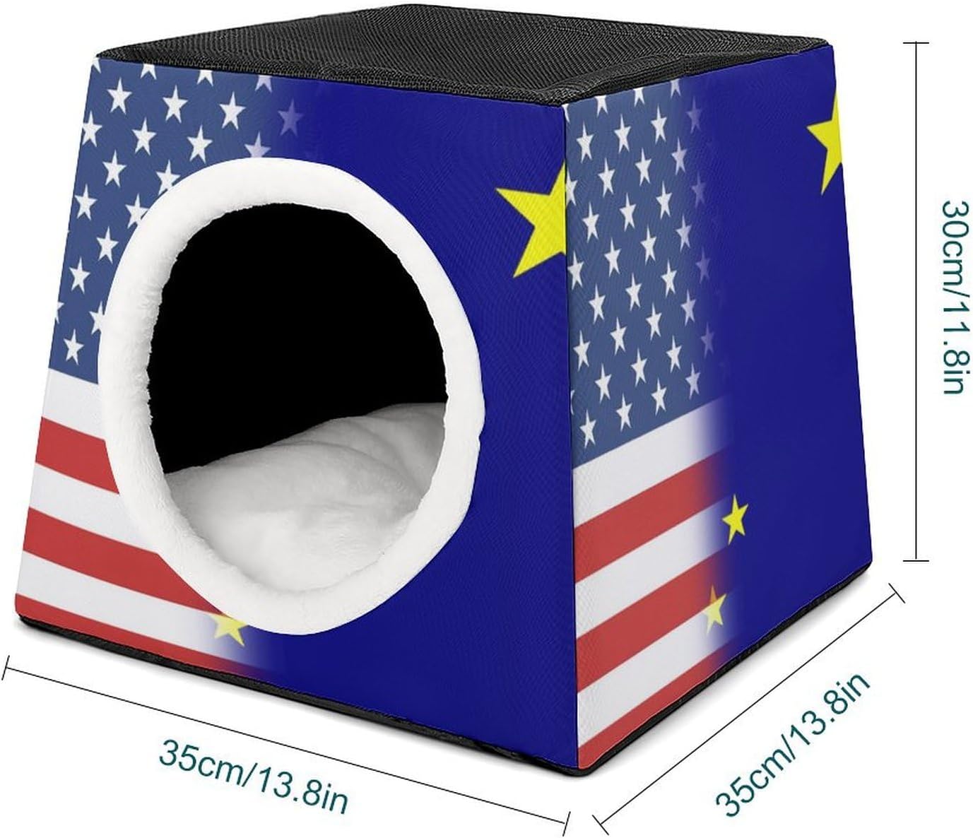 US and Alaska State Flag Cat House for Indoor with Spacious Cat Nest