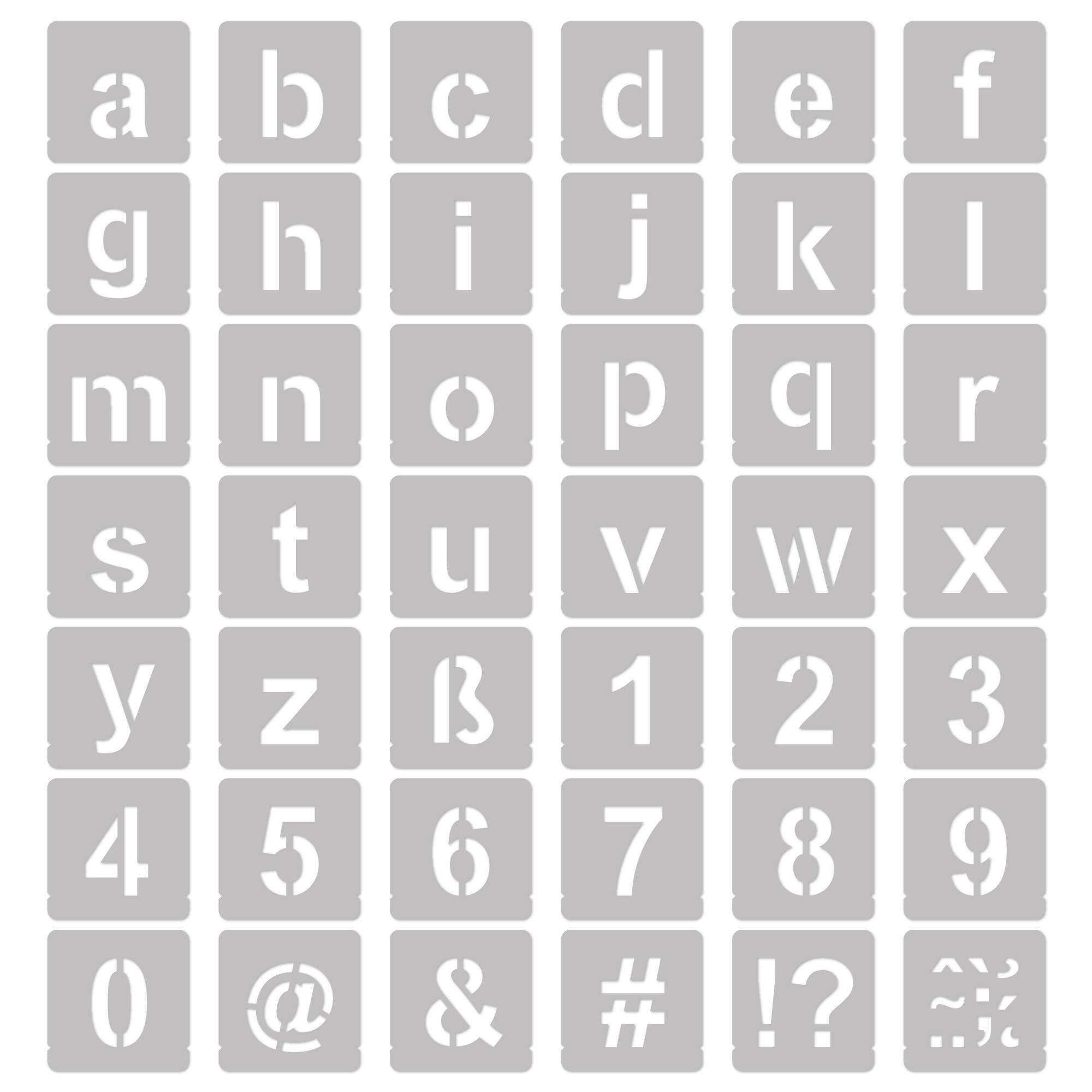 NAKLEO Szablony Malarski do Malowania Alfabet, Zestaw 42 Sztuk, 14 cm Litery & Cyfry Modern Sans Małe Font, Czcionka Wielorazowy Plastik, Rysowanie Wzór Rękodzieło, DIY Dekoracje Papier Ściany Drewno