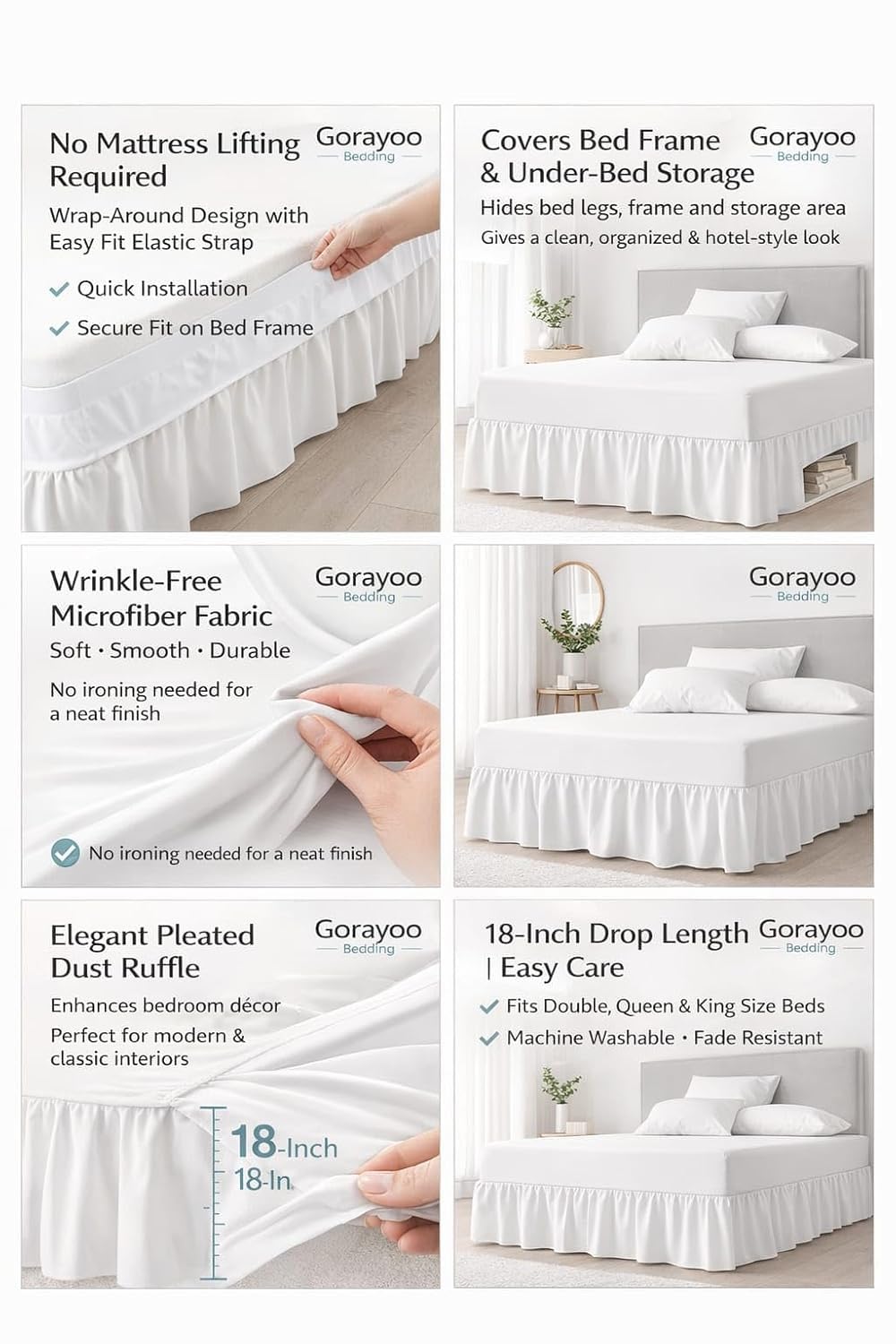 Gorayoo Bedding Bed Skirt – Wrap Around Dust Ruffle Bed Frame Cover with Easy Fit Elastic Strap, Single Size 18 Drop, Microfiber Pleated, Machine Washable | Navy Blue, (48inchx72inch) 3