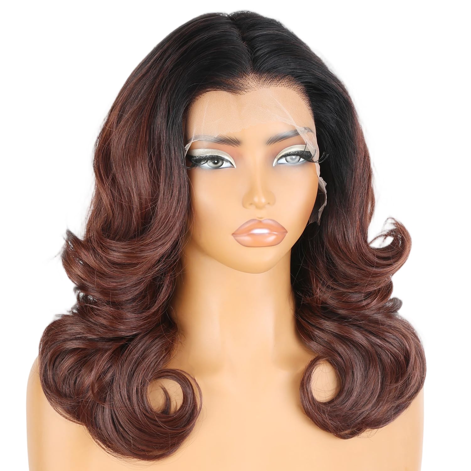 SOKU 13x6 HD Lace Front Wig, 18-Inch Wavy Glueless Synthetic Wig