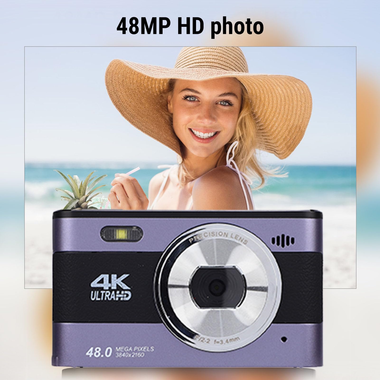 Bewinner Camera Digitale 4K per Fotografia, Fotocamera da Vlogging da 48 MP con Schermata da 3 ", Luce di Riempimento a LED, Videocamere da Viaggio Compatto Zoom 18x Zoom per Principianti (Viola)