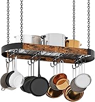Choezon 31.7-Inch Hanging Pot Rack with 16 S Hooks - Rustic Industrial Ceiling Organizer, 44lb Capacity TPR09BF