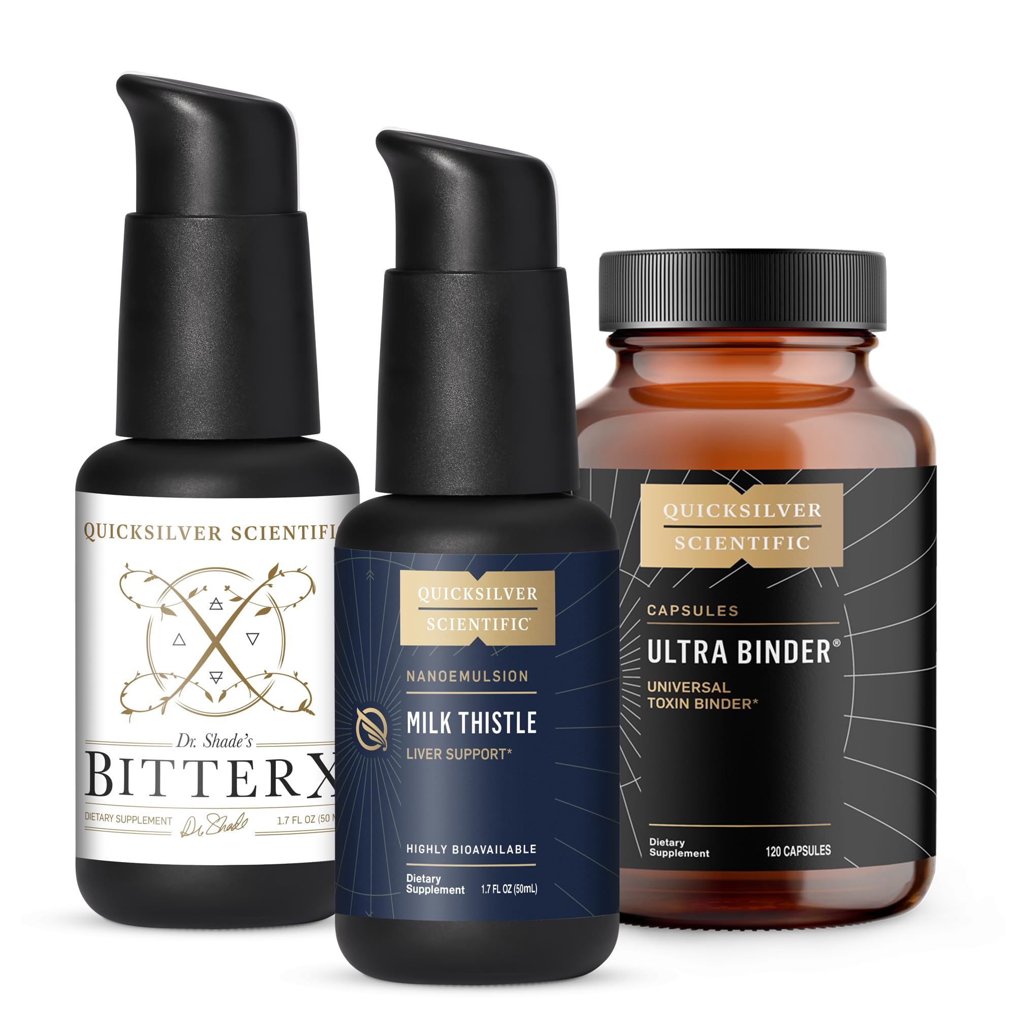 Merry Mornings Bundle with BitterX Digestive Support, Nanoemulsified Milk Thistle for Liver Detox, and Ultra Binder Multi Toxin Binder for Gut Health and Daily Detox Support