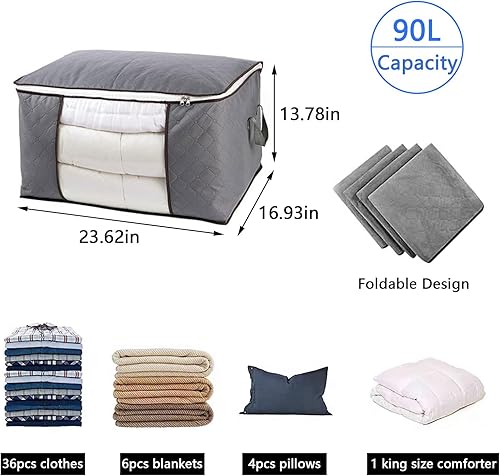 Miniatura 2 de Himitimi Paquete de 4 bolsas de almacenamiento de edredones, bolsas de almacenamiento grandes de 90 litros, transpirables, plegables, bolsas de