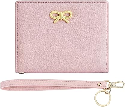 GOIACII Small Womens Wallet RFID Blocking Wristlet Girls Cute Bow Mini Purse Bifold Silm Card Holder Pink
