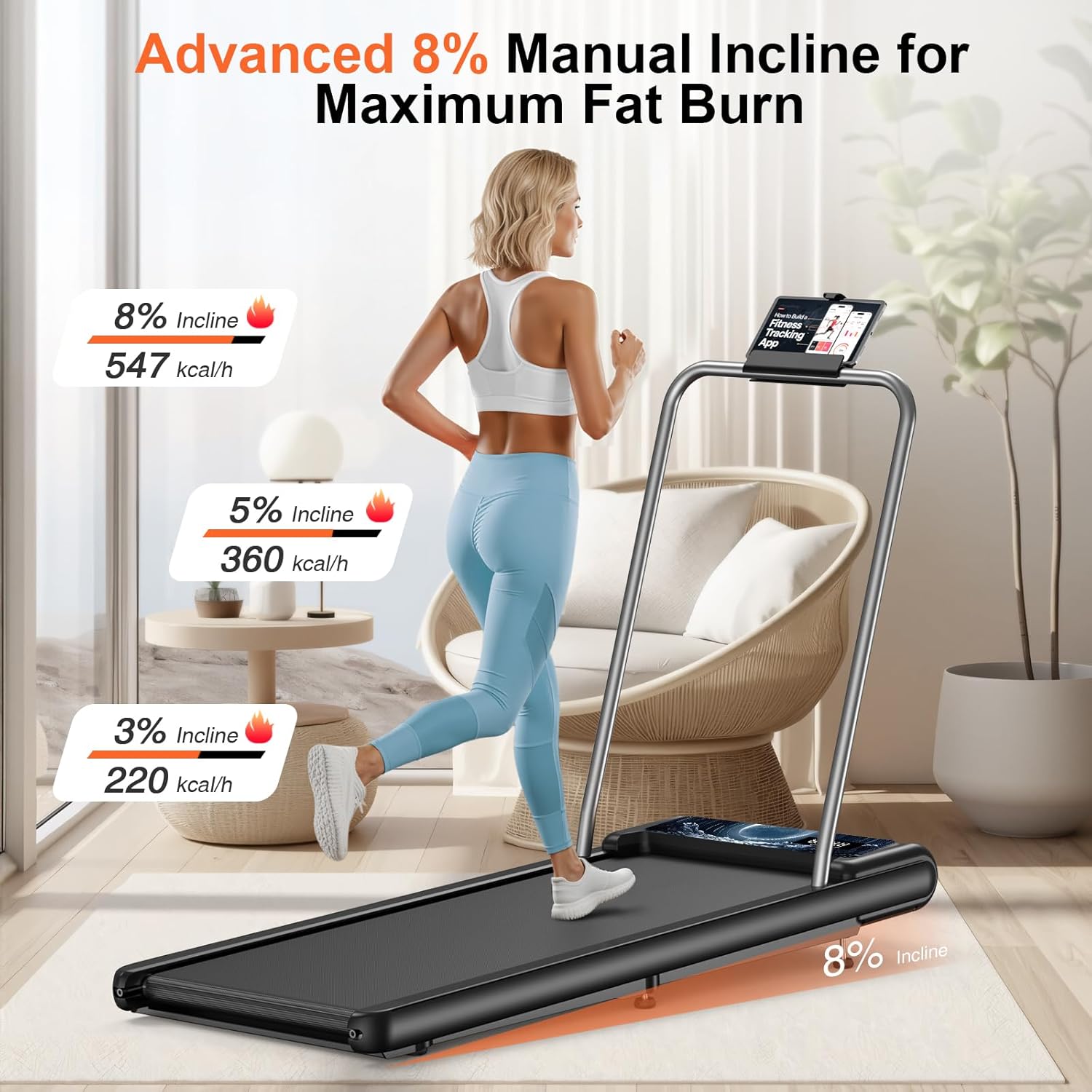 Walking Treadmill Pad with Incline - Portable Under Desk Treadmill, Walking Mat Pad with Handle Bar, 2.5HP Low Noise, 2 in 1 Treadmills for Home Office, Remote Control with LED image 2