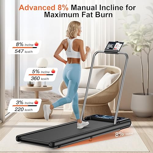 Miniatura 2 de Walking Treadmill Pad with Incline - Portable Under Desk Treadmill, Walking Mat Pad with Handle Bar, 2.5HP Low Noise, 2 in 1 Treadmills for Home