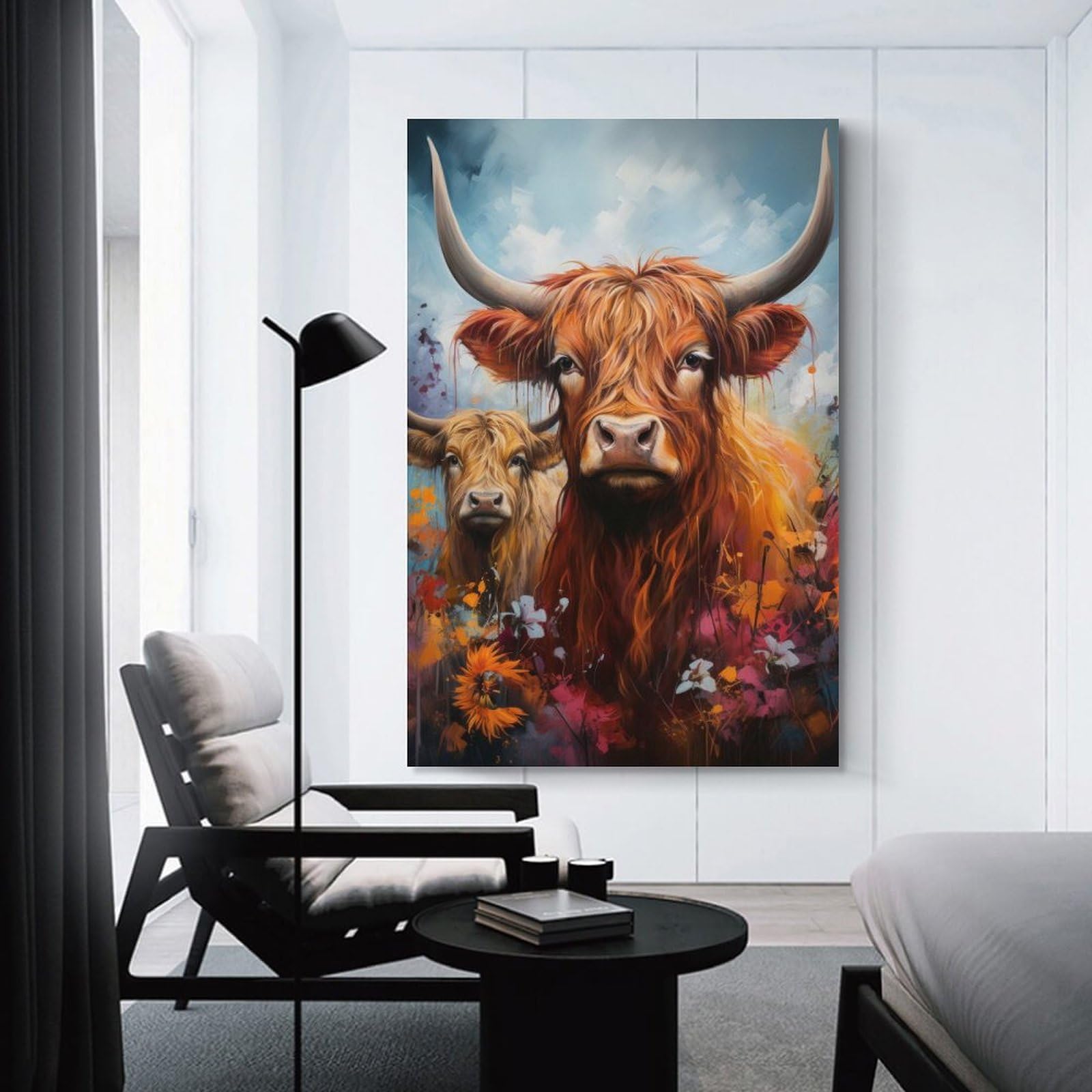 Junmoney Unframe-Style-5-1 Highland Cow And Calf Room Decor Wall Art 08X12inch(20X30cm), For Lounge Decor, Offices Or Entryway Styling, A Flexible Wall Accent For Shared Spaces