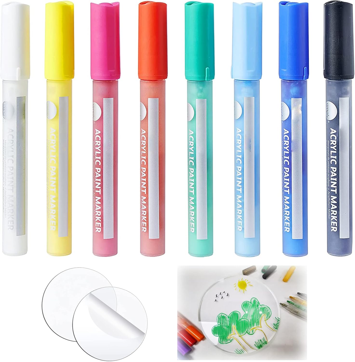 2 Pack Clear Round Acrylic Sheet with 8 Colors Acrylic