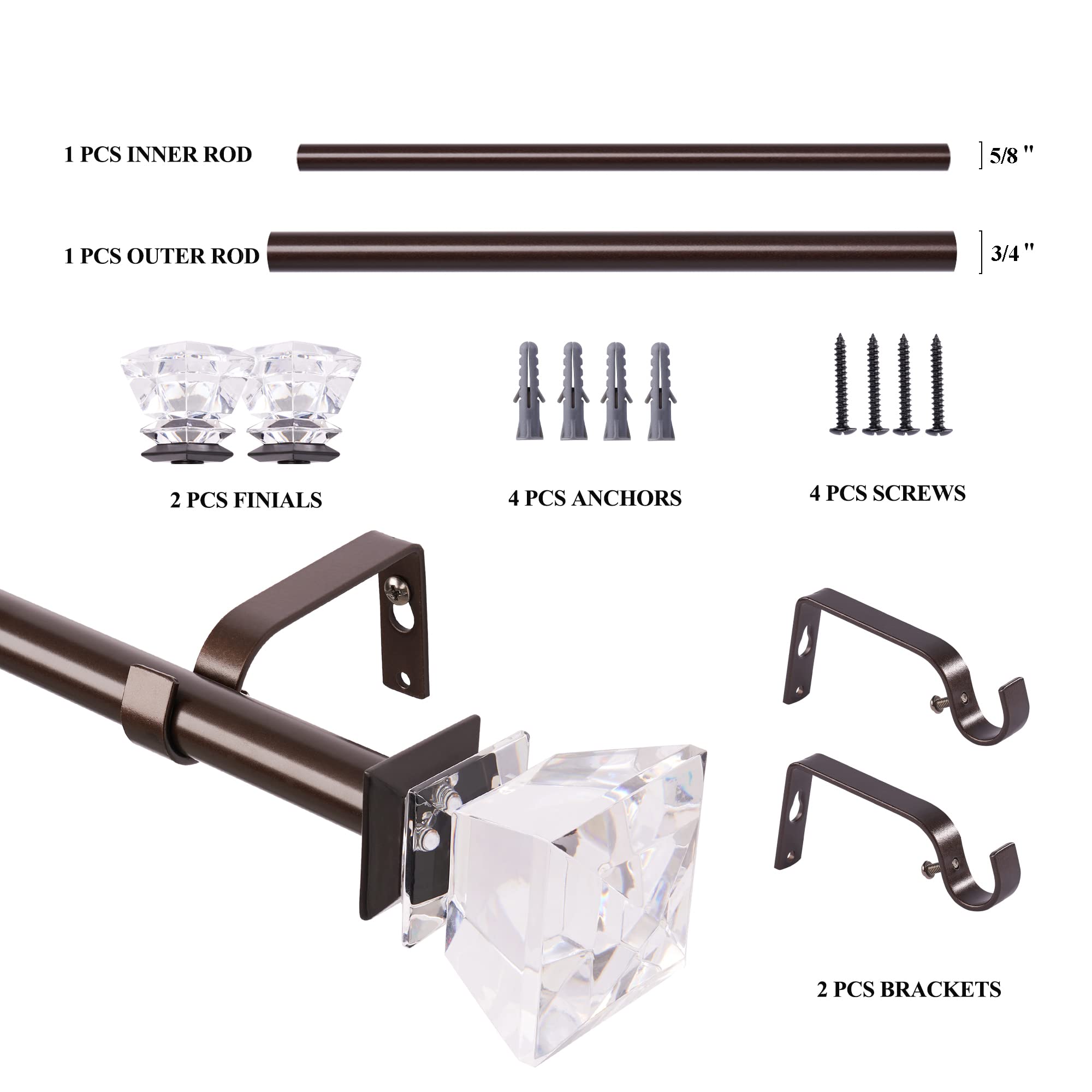SOLUSTRE Gardinenstangen Endkappen – 2 Stück Kristall-Diamant-Aufsätze In Silber – 3x3x4 Cm – Für Vorhänge & Deko