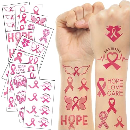 Tatuaje temporal de concientización sobre el cáncer de mama, cinta rosa, tatuajes falsos, impermeables, calcomanías de tatuaje para la cara y el disponible en Yaxa Venezuela