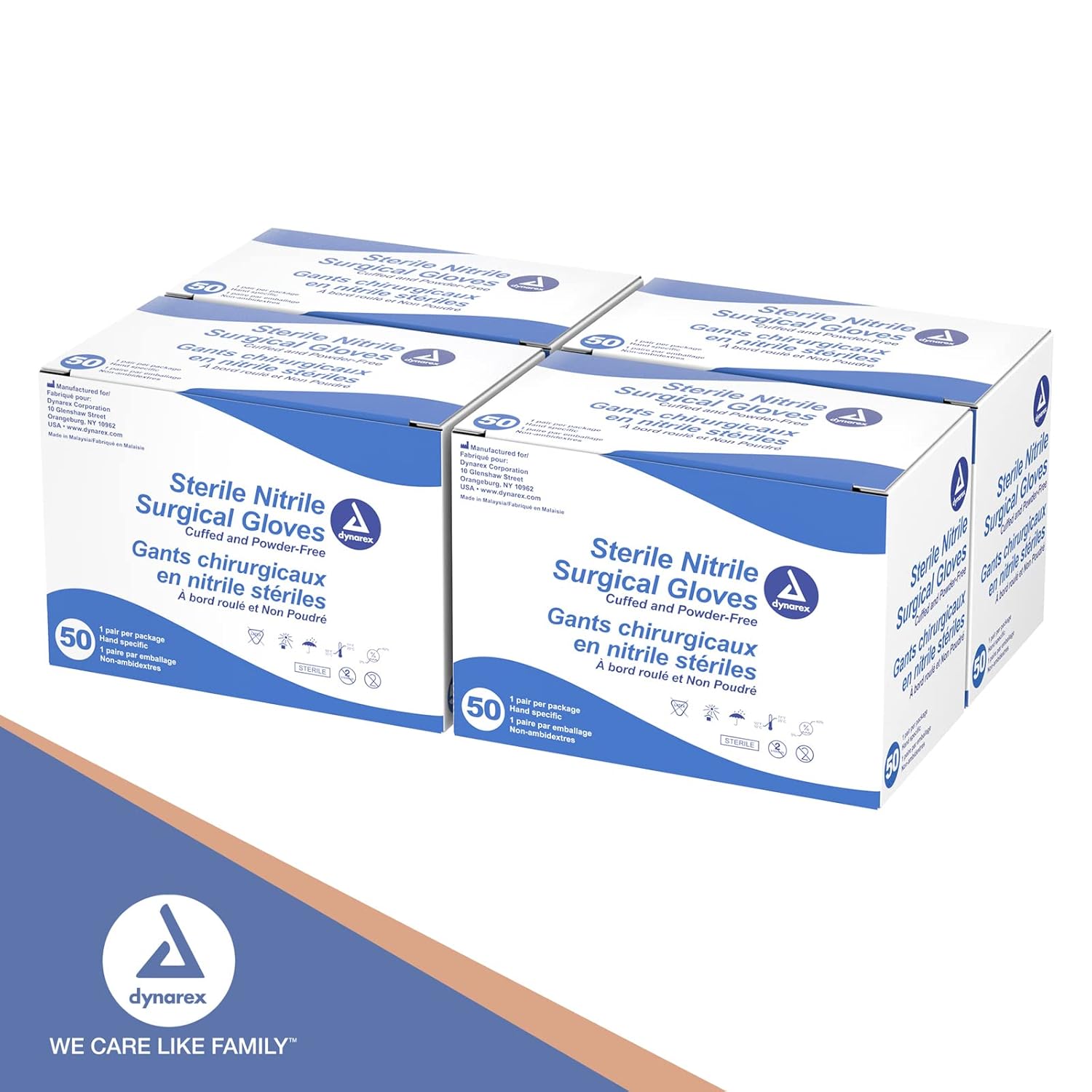 Dynarex Sterile Nitrile Surgical Gloves, Powder-Free and Puncture-Resistant Nitrile Gloves, 6 Mil., Size 9, 1 Case of 200 Pairs (4 Boxes of 50)