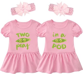 Baby Twins Bodysuits Two Peas In A Pod Newborn Dresses Infant Girl Outfits Toddler Twin Romper With Hairband