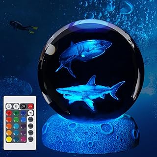 Shark Night Light, 3D Crystal Ball Shark Lamp, Underwater Gifts with 16 Color Remote