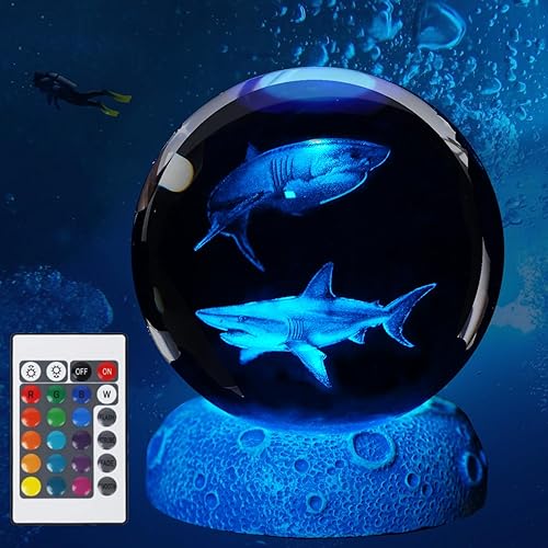 Shark Night Light, 3D Crystal Ball Shark Lamp, Underwater Gifts
