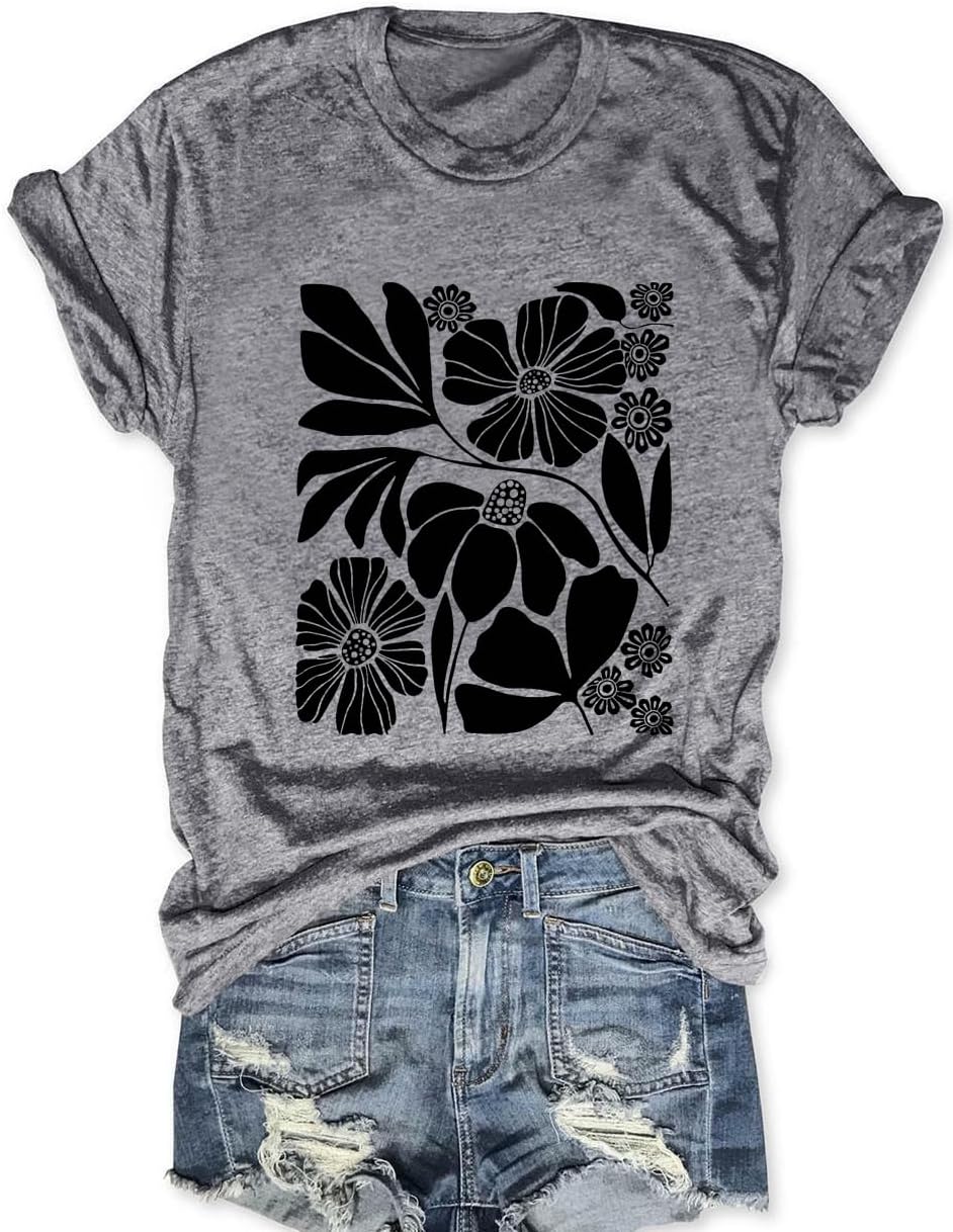 Savarana Women Vintage Flower Shirts Boho Wildflower T-Shirt Funny Nature Cottage Core Floral Short Sleeve Tops