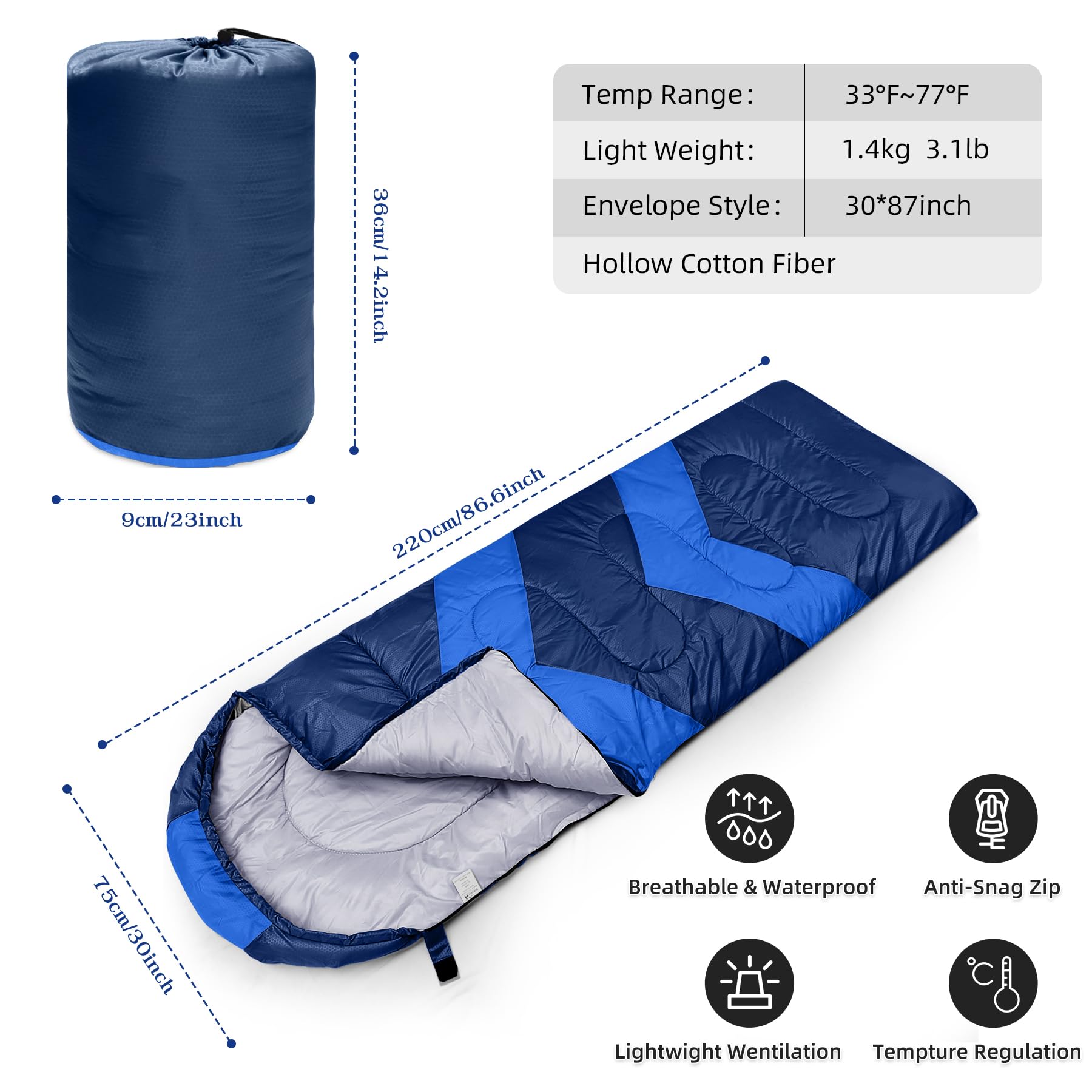 Zusentee Sacco a Pelo Estivo Invernale per Adulti e Bambini, Sacci a Pelo 4 Stagioni in Resistenti Impermeabile Ultraleggero e Compatto, Portatile Busta Rettangolare per Campeggio