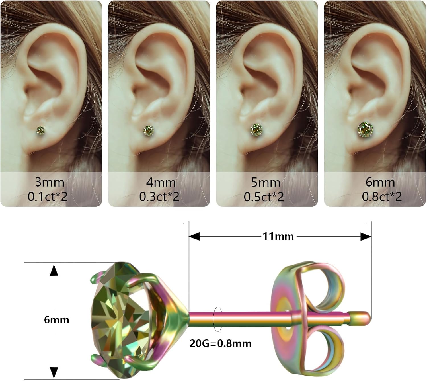 Moissanite Stud Earrings for Men & Women,0.2CT-1.6CT D Color,GRA Certified,Pure Titanium Hypoallergenic Round Moissanite Wedding Earrings Dainty Cartilage Helix Piercing Jewelry - Image 5