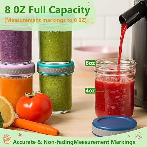 Miniatura 3 de Tarros de vidrio para alimentos para bebés con tapas, juego combinado de 12 recipientes de vidrio reutilizables con marcas de medición, a prueba de