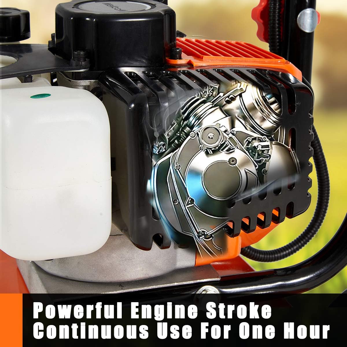 MELLCOM Mini Tiller Cultivator, 52cc 2-Cycle Rototiller Gas Powered with 4 Steel Adjustable Tilling Width Blade, Lightweight Orange Tiller for Garden : Patio, Lawn & Garden