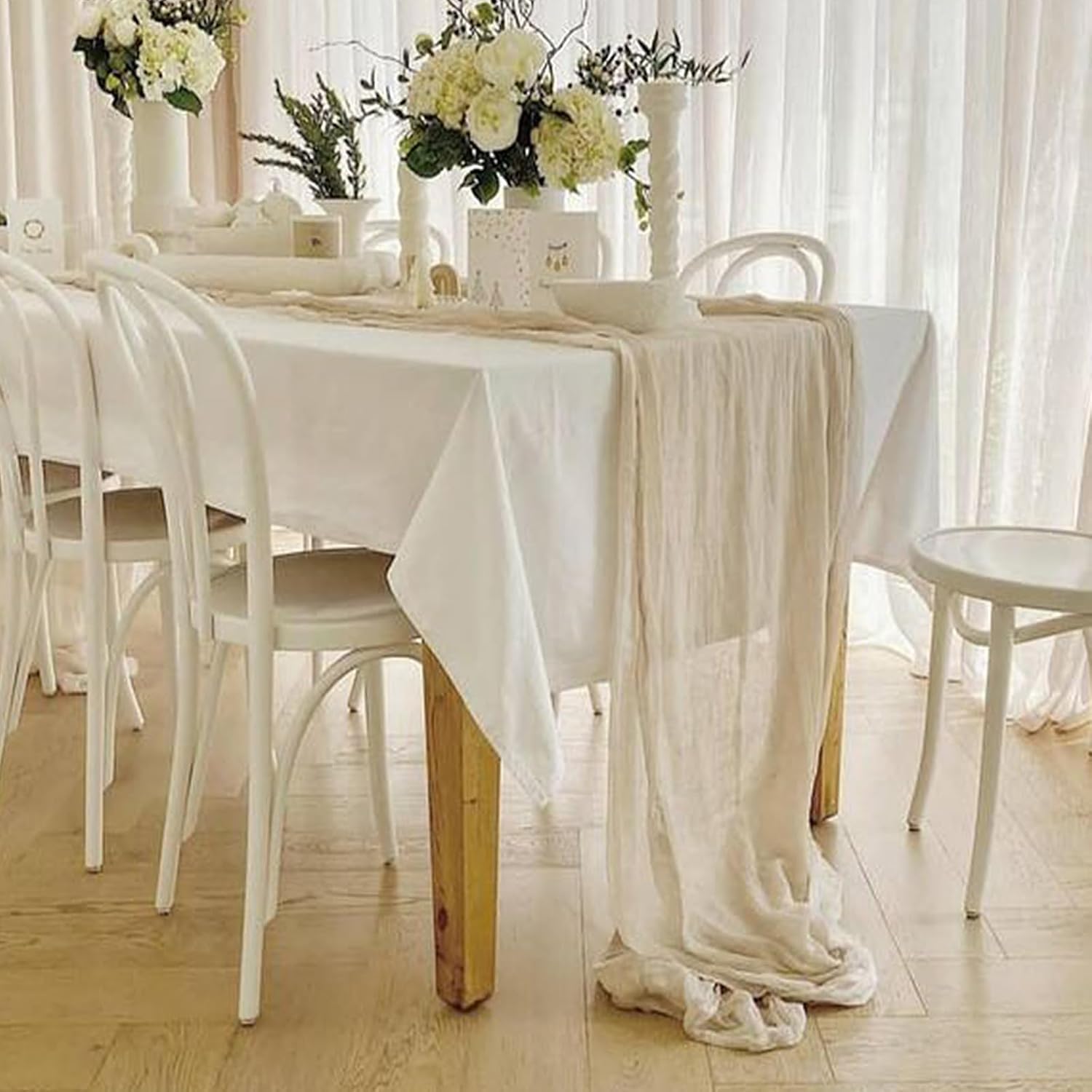 Seihtuch-Tischläufer, 30 Stück, Beige, Seihtuch, Tischläufer aus Gaze, rustikal, durchsichtig, für Hochzeit, Geburtstag, Babyparty, Party-Dekoration, 30 Stück