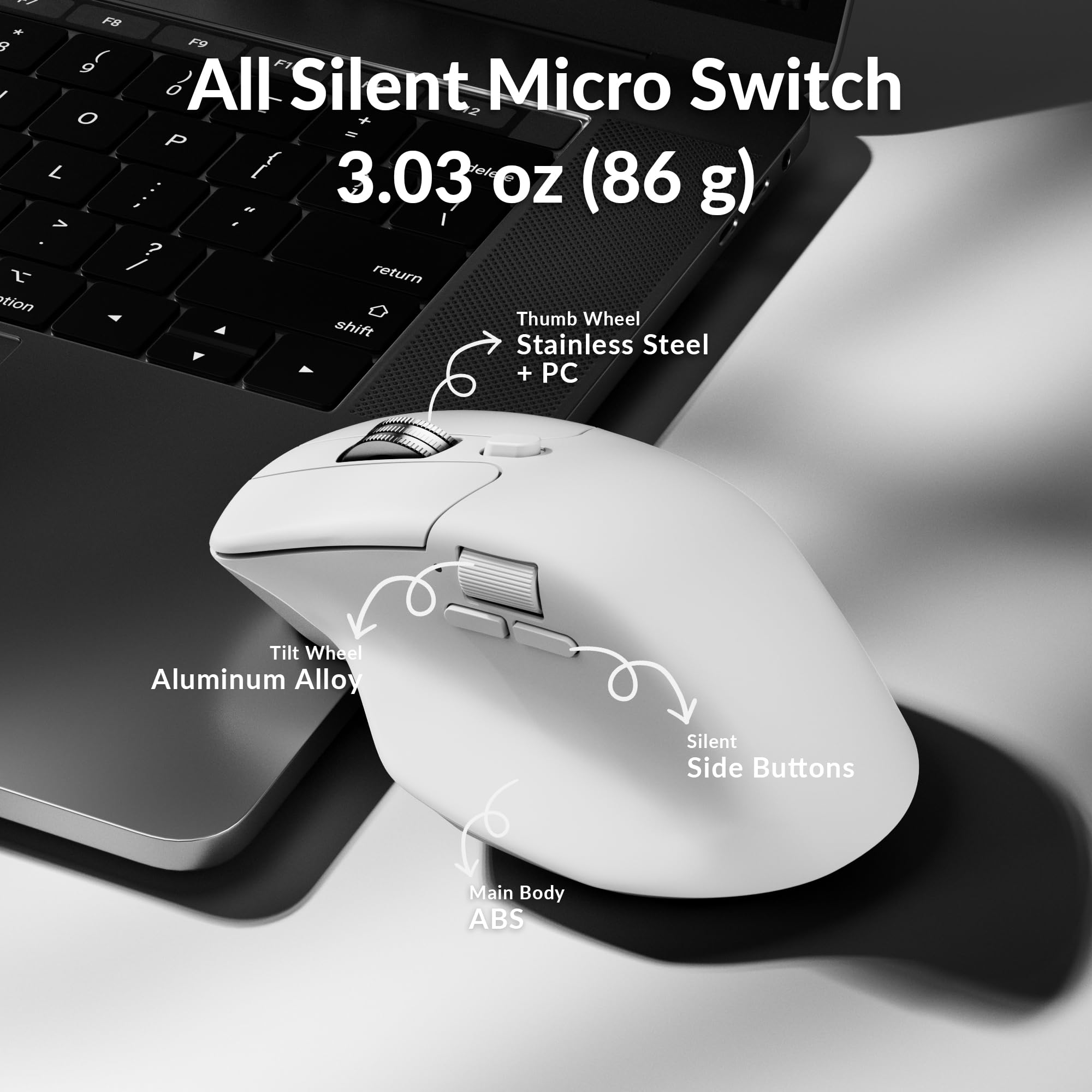 Keychron Mouse wireless M6 1K completamente silenzioso, 2,4 GHz/Bluetooth 5.1/Wired, sensore PixArt 3311, pulsanti programmabili, pulsante di scorrimento laterale, fino a 12.000 DPI/750 IPS leggero