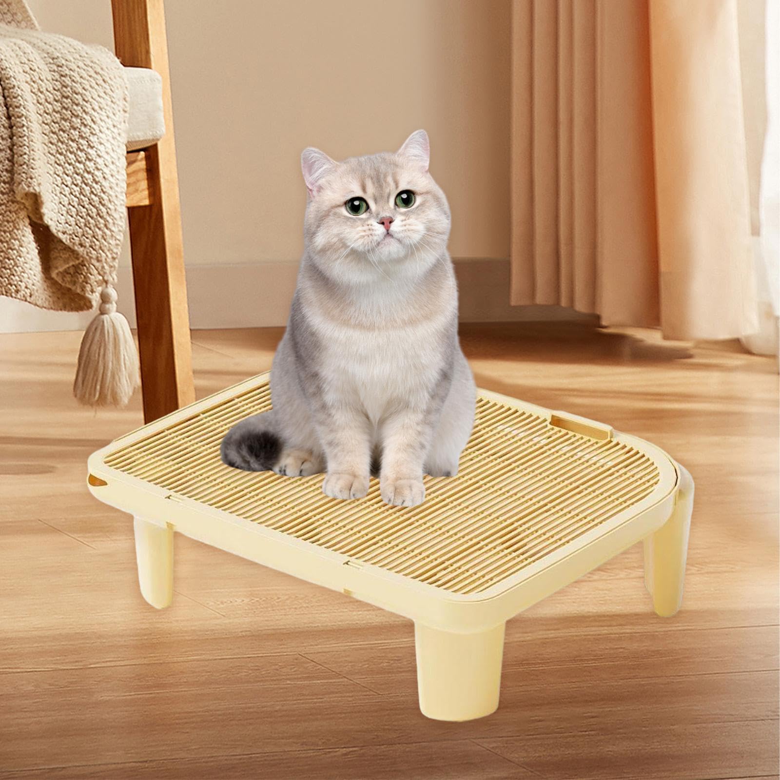 Alfombrilla Duradera para Arenero de Gatos, Alfombrilla para Bandeja Antiderrame, Alfombrilla para Patas de Gatitos, Alfombrilla de Filtración de Dese, Amarillo
