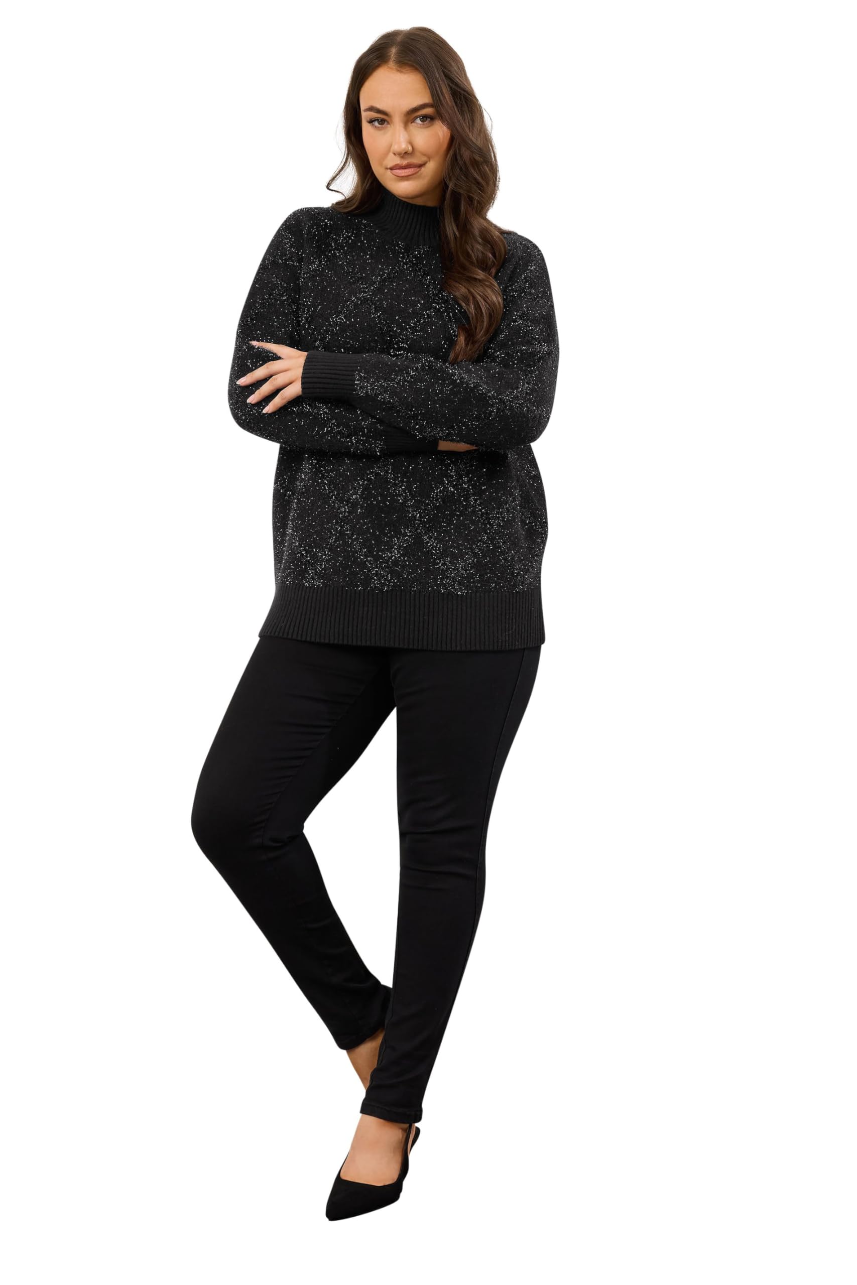 Evans Women's Black Curve Diamond Tinsel Detail Jumper - Plus Size Curve