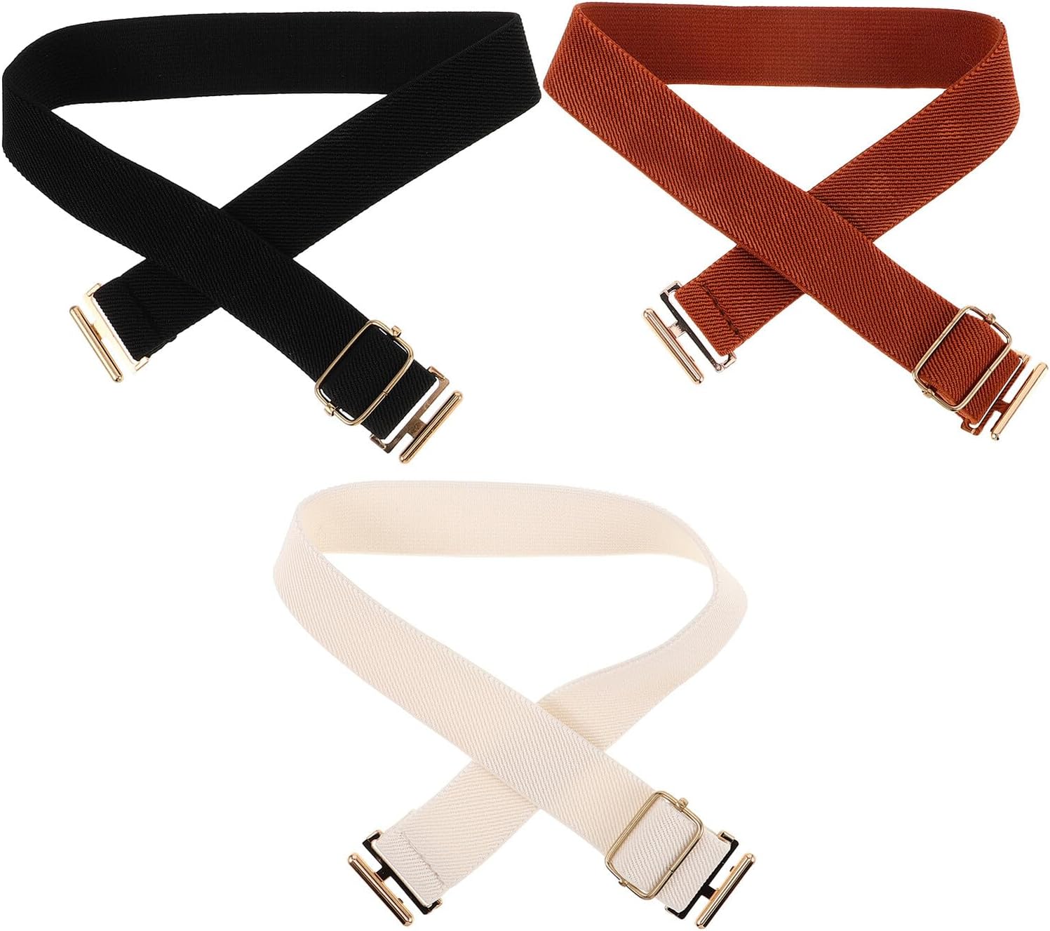 Unomor 3pcs Elastic Belts, Adjustable Stretch Waist Strap Softball Baseball Uniform Belt for School Training and Casual Wear, Black Brown White