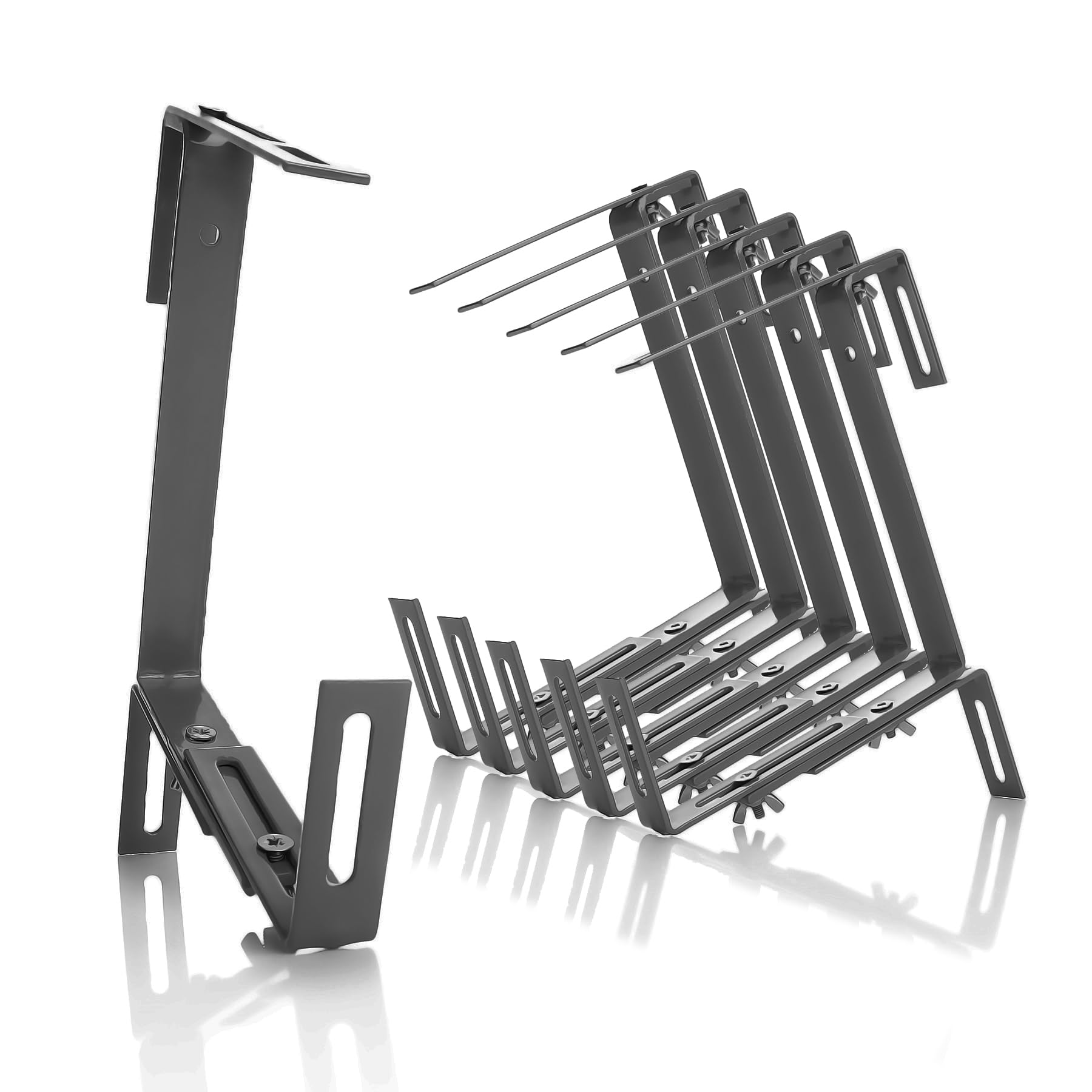 BigDean Lot de 6 supports de jardinières anthracite pour balcon et balustrade - Fixation facile pour jardinières et jardinières - Support de jardinière réglable sur 3 positions - Support de jardinière