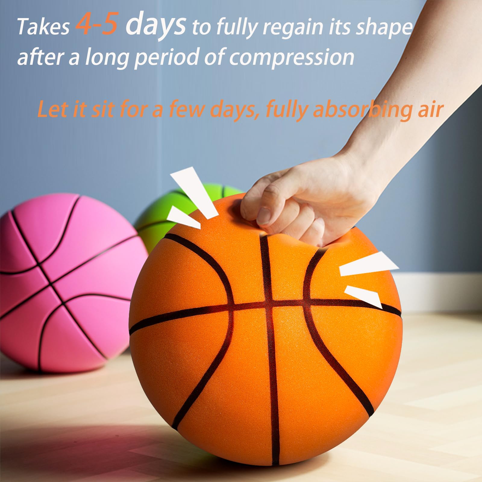 Silent Basketball Size 7 - Airless PU Foam Ball For Indoor Quiet Dribble & Training (No Noise)