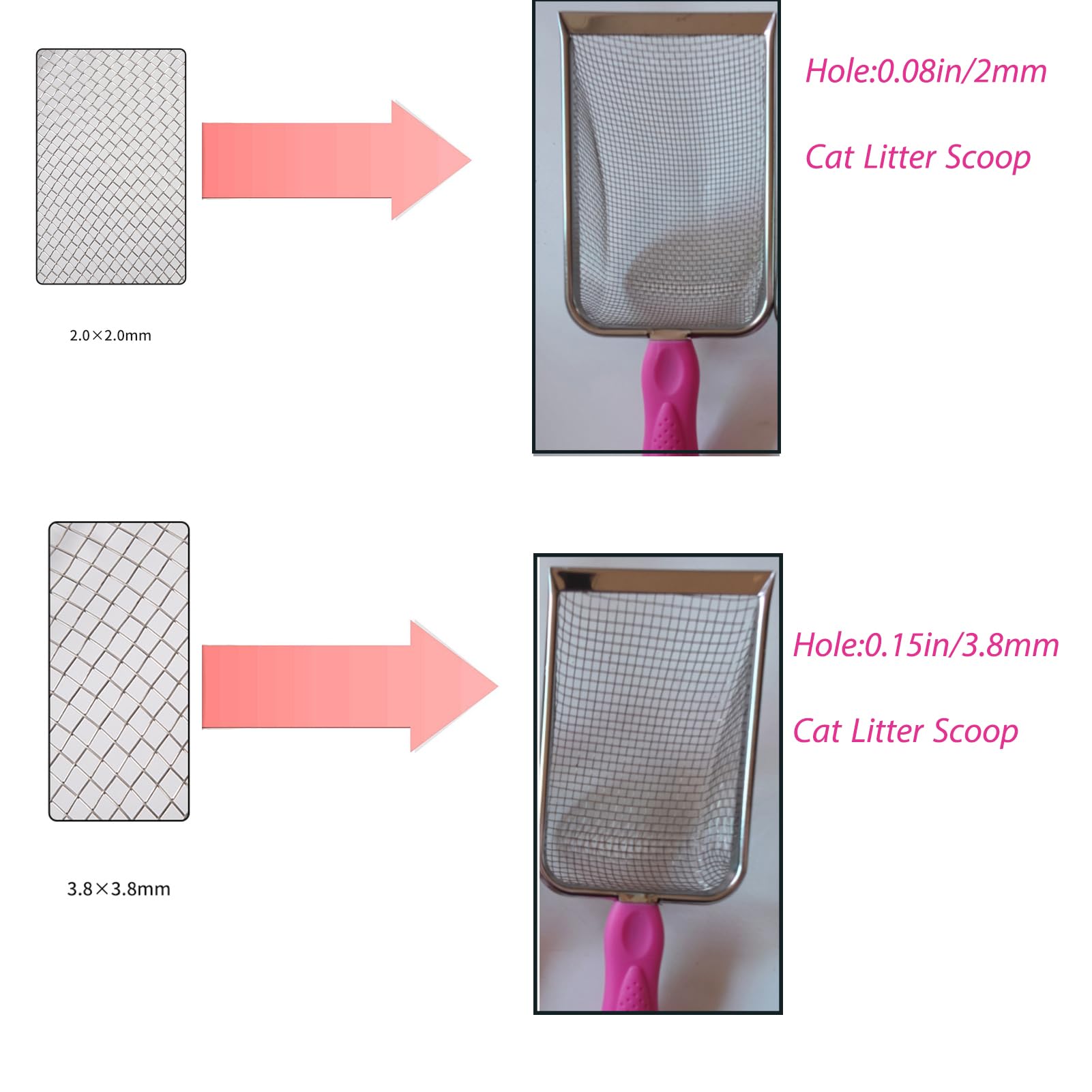 PlushPlumage Cat Litter Scoop,Stainless Steel Mesh Scooper,Durable,Heavy Duty,Easy to Clean,for Litter Box,Pet Litter Cleaning Tool for Cat Dog Rabbit (Pink - Image 3