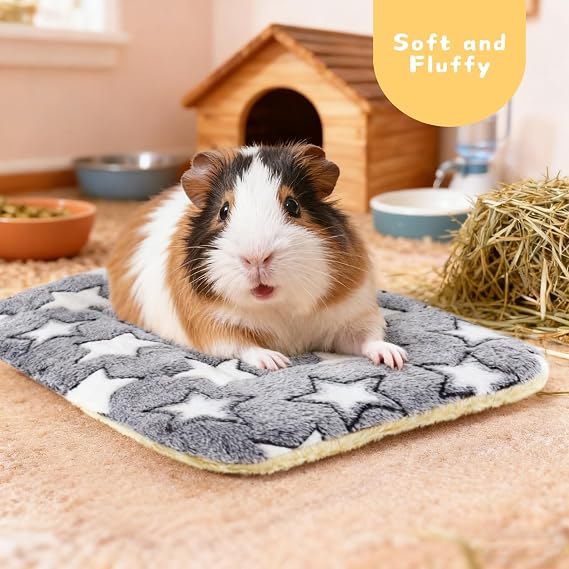4-Pack Guinea Pig Bed, Washable Bunny Mat, Fleece Rabbit Bedding, Soft Flannel Small Animal Cage Liner, Blanket for Hamster Ferret - 14x10