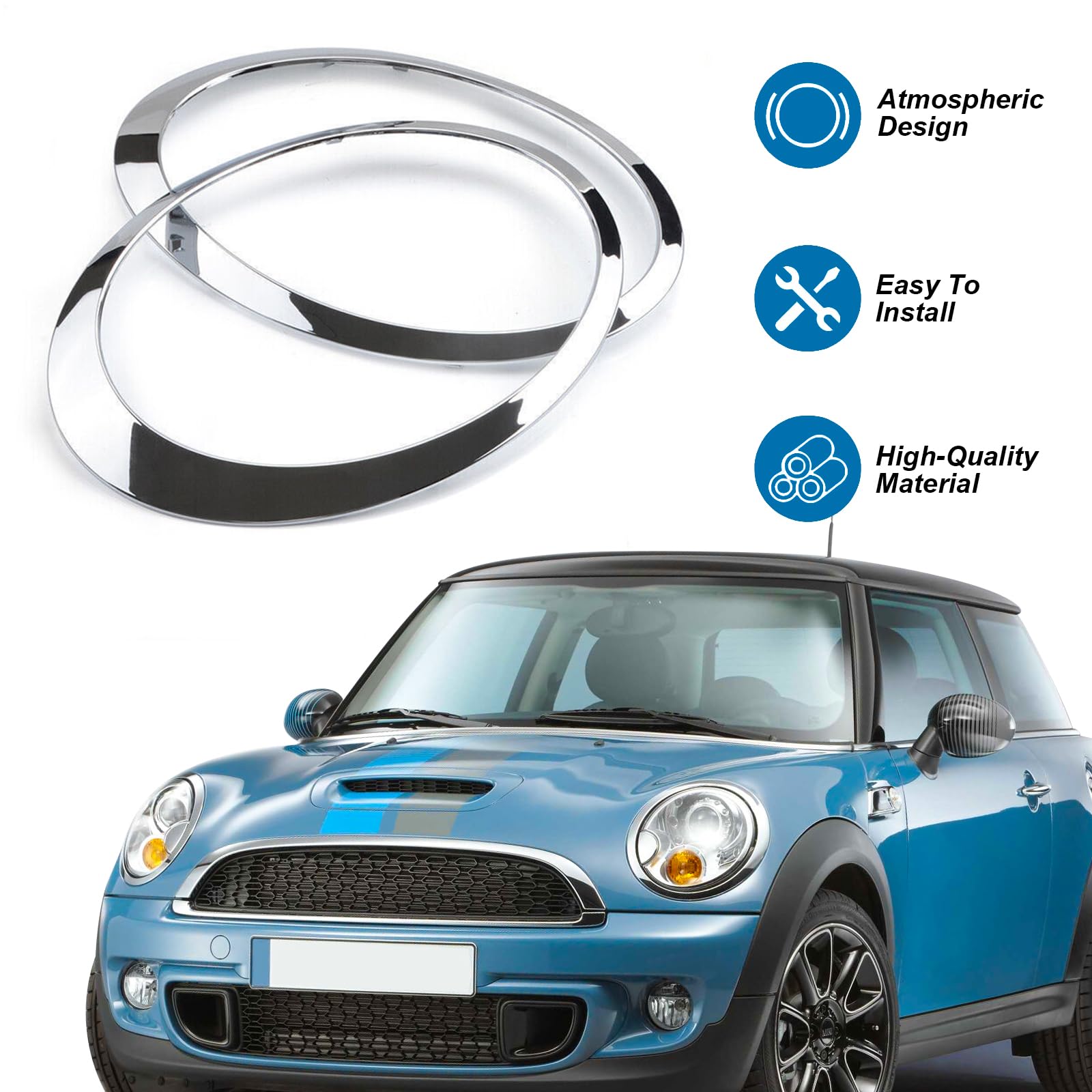 Anillo Decorativo Para Faros Delanteros Compatible con BMW MINI COOPER R55 R56 R57 R58 R59,Cubierta de Anillo para Faros Delanteros,Embellecedores de Anillo de Cubierta de Lámpara Antiniebla (Plata)